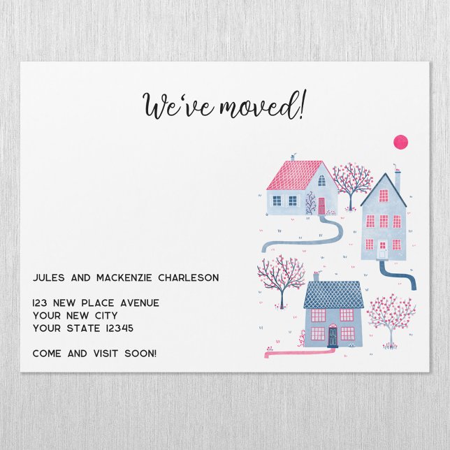 Watercolor House Change of Address Magnetic Card (Modern We Have Moved change of address moving announcement magnetic card with custom text)