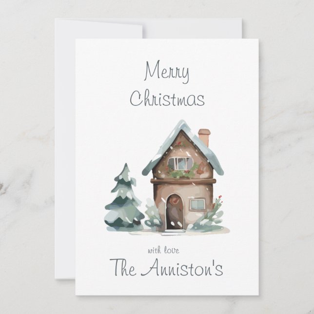  Watercolor House Christmas Card (Front)