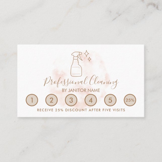 Watercolor House Cleaning Loyalty & Reward Punch Business Card (Front)
