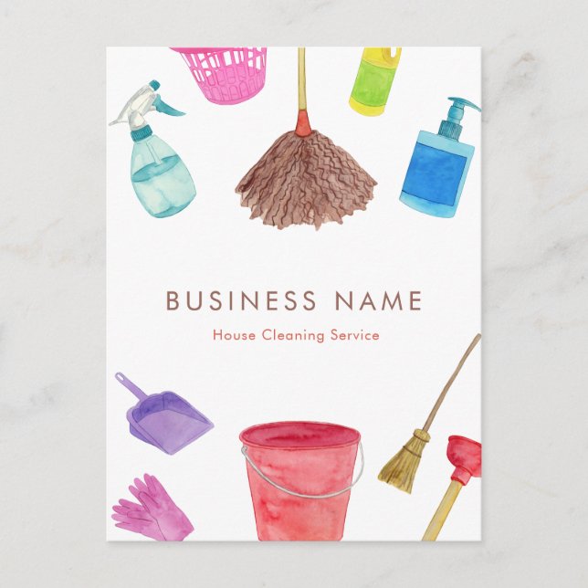 Watercolor House Cleaning Supplies Colourful Moder Postcard (Front)