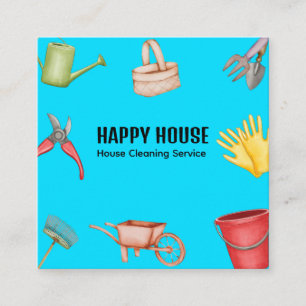 Watercolor House Cleaning Supplies Colourful Moder Square Business Card