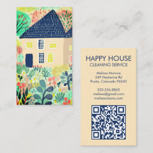 Watercolor House Cleaning Yardwork Garden QR Code Business Card