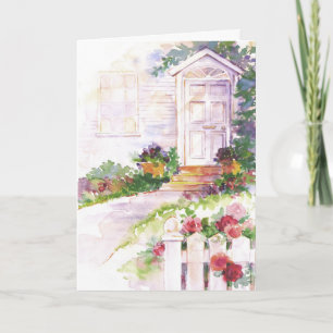 Watercolor house door customisable card