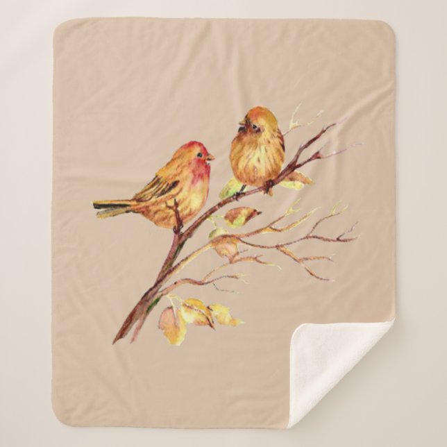 Watercolor House Finches Garden Birds Wildlife Art Sherpa Blanket (Front)