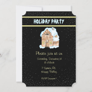 Watercolor House Holiday Party Invitation
