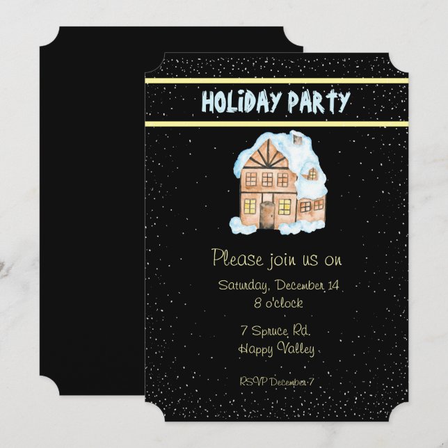 Watercolor House Holiday Party Invitation (Front/Back)