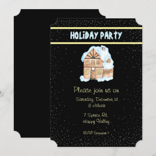 Watercolor House Holiday Party Invitation