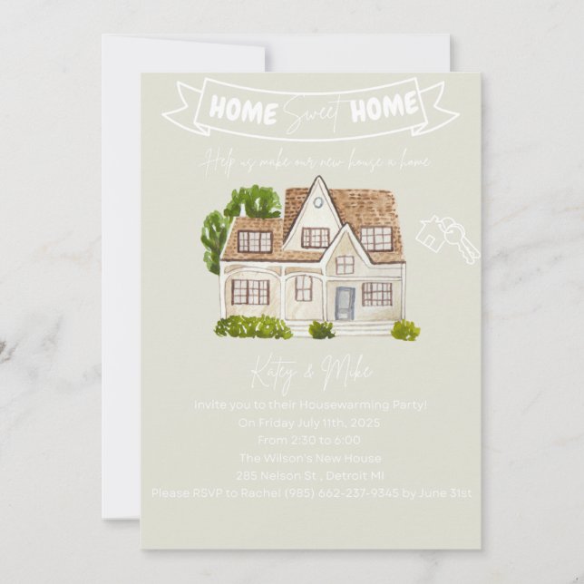 Watercolor House Housewarming Party Invitation (Front)