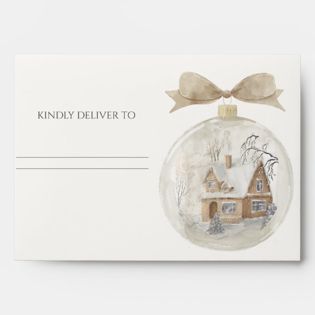 Watercolor House in Snow Globe Christmas Envelope (Front)