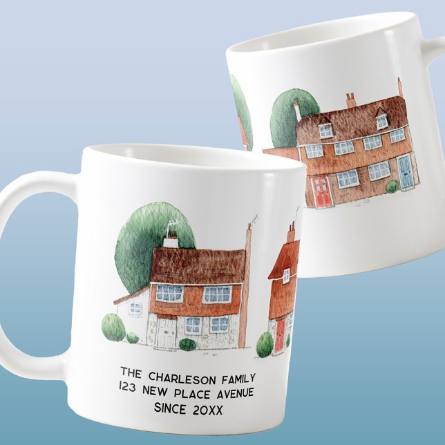 Watercolor House New Home Personalized Coffee Mug (Traditional watercolor houses and cottages personalized custom text mug)