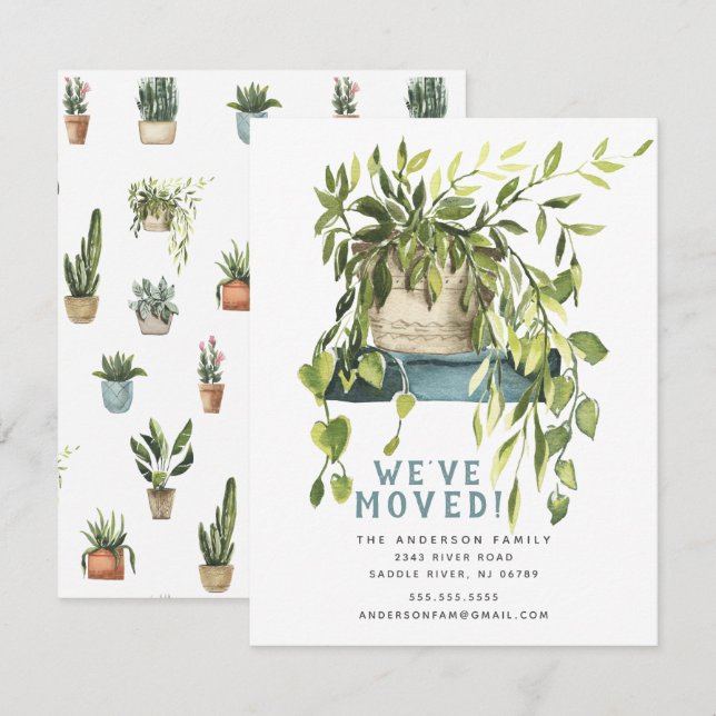 Watercolor House Plants Moving Announcement (Front/Back)