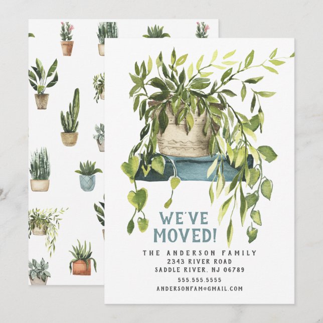 Watercolor House Plants Moving Announcement (Front/Back)