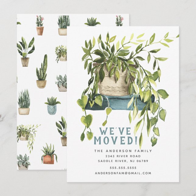 Watercolor House Plants Moving Announcement (Front/Back)