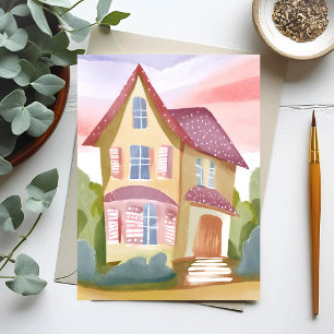 Watercolor House   Pretty Painted Postcard