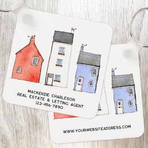 Watercolor House Real Estate Agent Promotional Key Ring