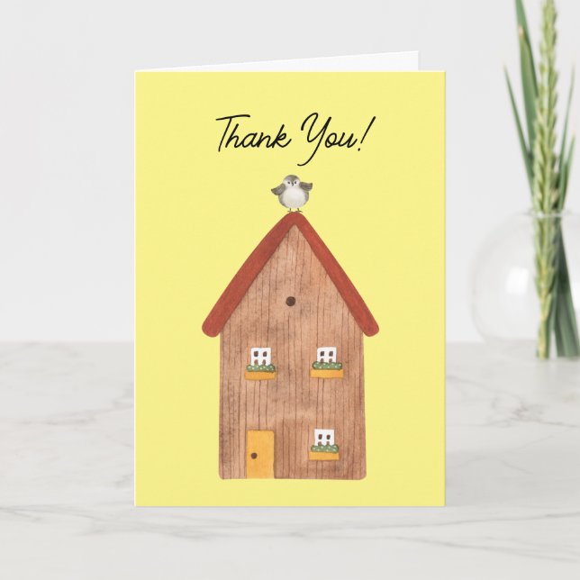 Watercolor House with Bird Client Thank You Card (Front)