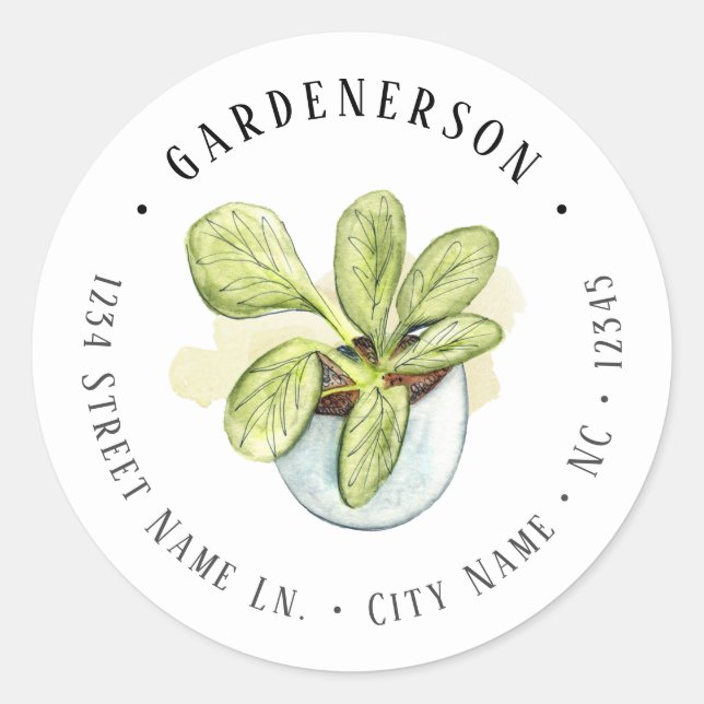 Watercolor Houseplant Classic Round Sticker (Front)