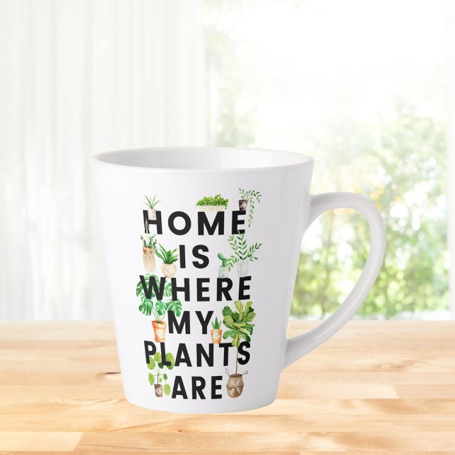 Watercolor Houseplant Gardening Quote Latte Mug (In situ kitchen table)