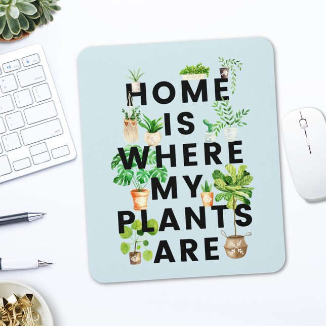 Watercolor Houseplant Gardening Quote Mouse Mat (In situ office desk)