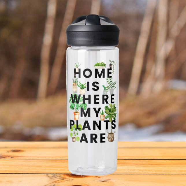 Watercolor Houseplant Gardening Quote Water Bottle (In situ outdoor)