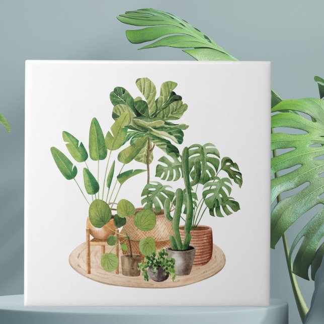 Watercolor Houseplants Tile (Close up)