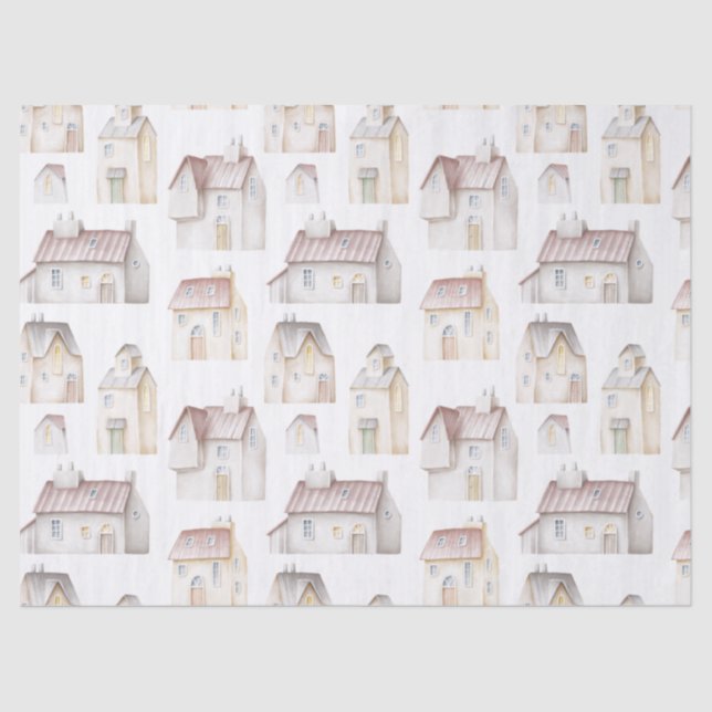 Watercolor Houses Decoupage Tissue Paper (Front)