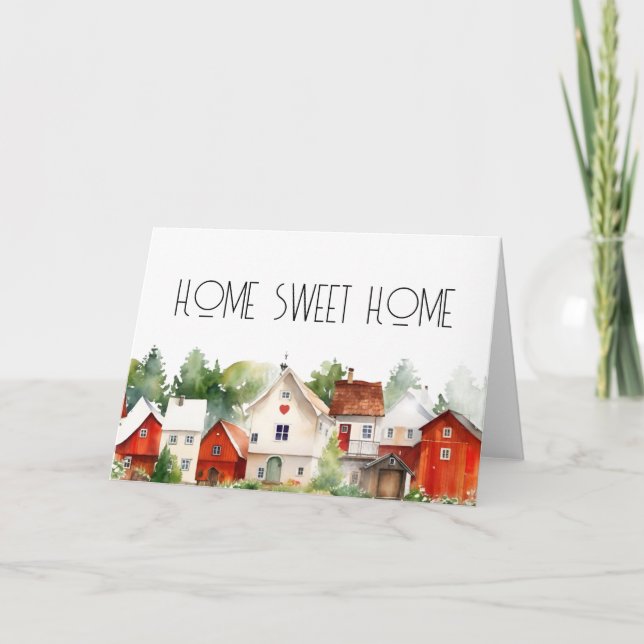 Watercolor Houses Home Sweet Home Card (Front)