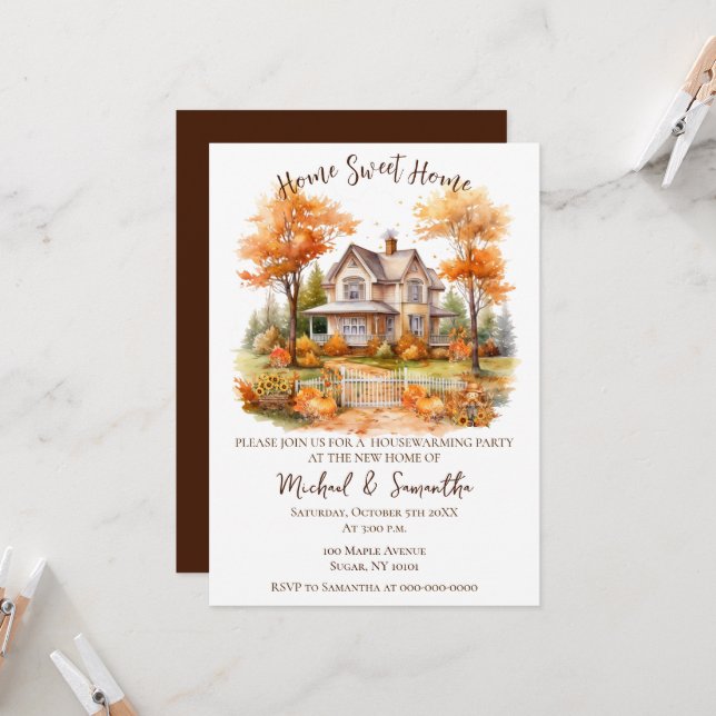 Watercolor Housewarming Party, Home Sweet Home  Invitation (Front/Back In Situ)