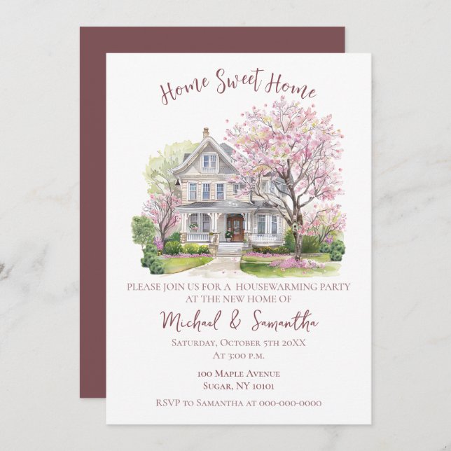 Watercolor Housewarming Party, Home Sweet Home Invitation (Front/Back)