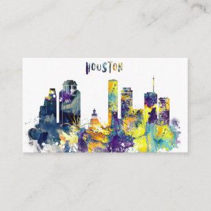 Watercolor Houston Skyline Business Card