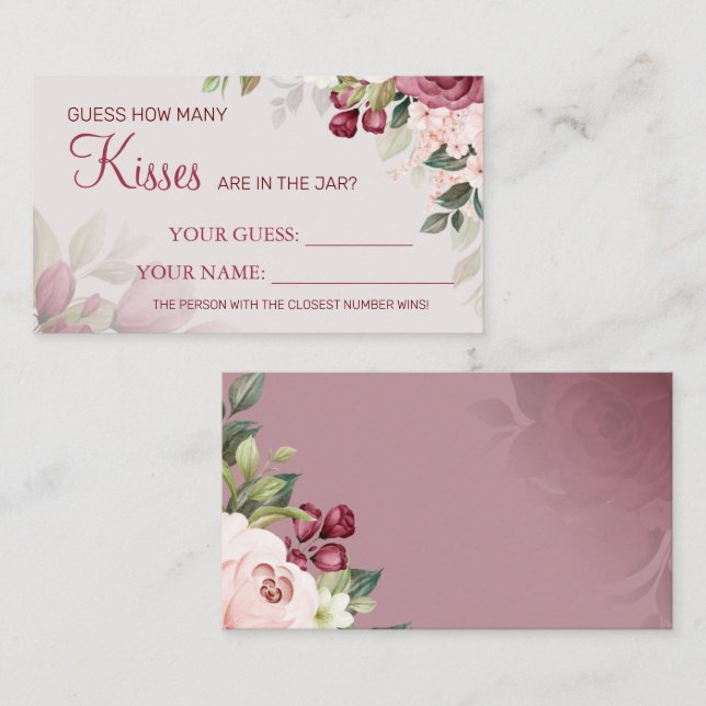 Watercolor How many kisses Bridal Shower card game (Front/Back)