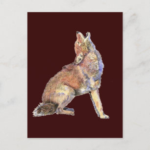 Watercolor Howling Coyote, Animal, Nature Wildlife Postcard