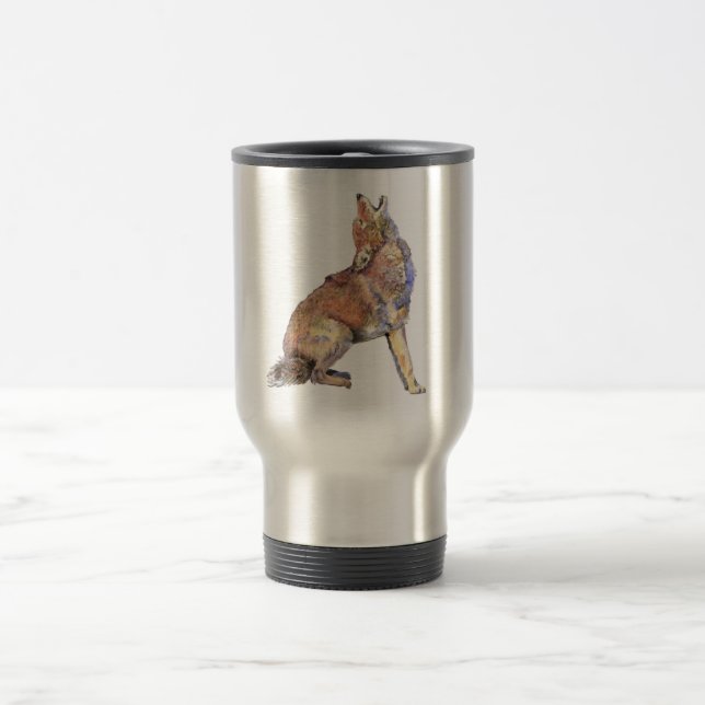 Watercolor Howling Coyote, Animal, Nature Wildlife Travel Mug (Center)