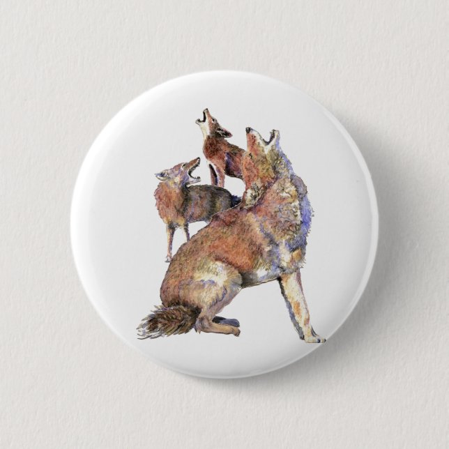 Watercolor Howling Coyote Family Animal 6 Cm Round Badge (Front)