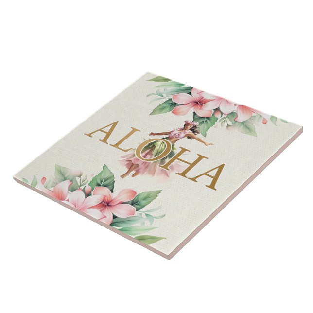 Watercolor Hula Girl Aloha Hawaiian Ceramic Tile (Side)