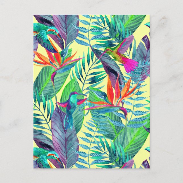 Watercolor Humminbirds In The Jungle 2 Postcard (Front)