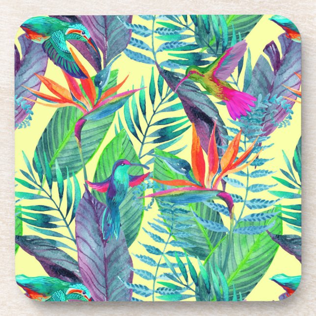 Watercolor Humminbirds In The Jungle Coaster (Front)