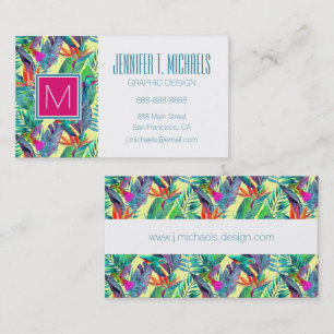 Watercolor Humminbirds In The Jungle Monogram Business Card