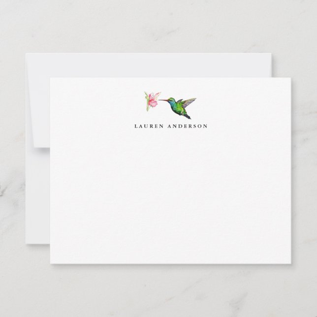 Watercolor Humming Bird Personalised Flat Card (Front)
