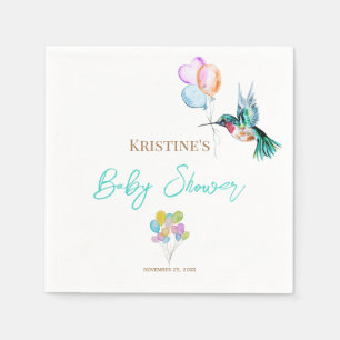 Watercolor Hummingbird and Balloons Baby Shower Napkin