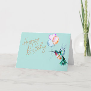 Watercolor Hummingbird and Balloons Birthday Card