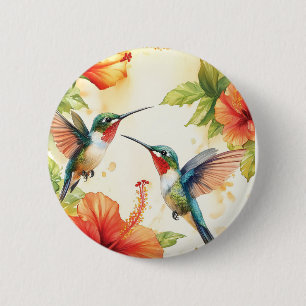 Watercolor Hummingbird and Flowers Design 6 Cm Round Badge