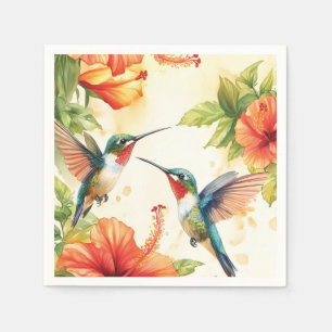 Watercolor Hummingbird and Flowers Design  Napkin
