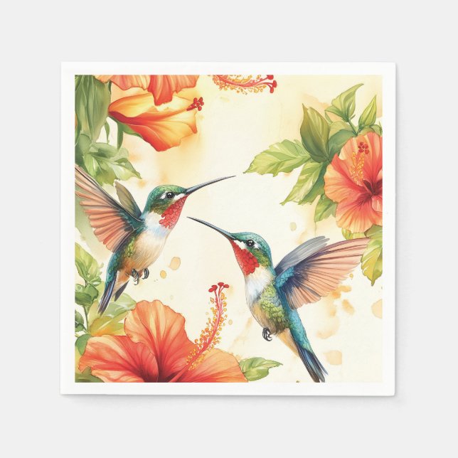 Watercolor Hummingbird and Flowers Design  Napkin (Front)