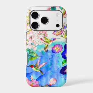 Watercolor Hummingbird and Flowers iPhone 17 Case