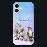 Watercolor Hummingbird and Flowers Personalised  iPhone 16 Plus Case<br><div class="desc">This beautiful watercolor bird and floral art with complementary background offer a sweet design for hummingbird fans. Make it a great personalised birthday, Mother's day or other special occasion gift when you change the template text fields or you can completely remove one or both of the text elements. If you...</div>