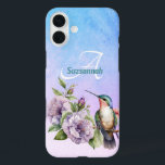 Watercolor Hummingbird and Flowers Personalised  iPhone 16 Plus Case<br><div class="desc">This beautiful watercolor bird and floral art with complementary background offer a sweet design for hummingbird fans. Make it a great personalised birthday, Mother's day or other special occasion gift when you change the template text fields or you can completely remove one or both of the text elements. If you...</div>