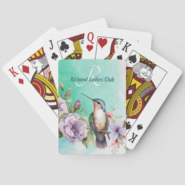  Watercolor Hummingbird and Flowers Personalised  Playing Cards (Back)
