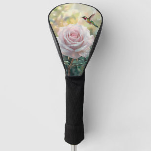 Watercolor Hummingbird and Pink Rose Golf Head Cover