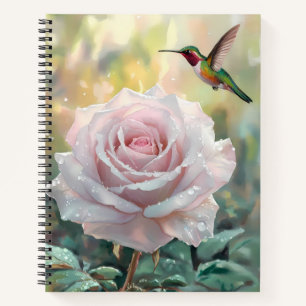 Watercolor Hummingbird and Pink Rose Spiral Notebook